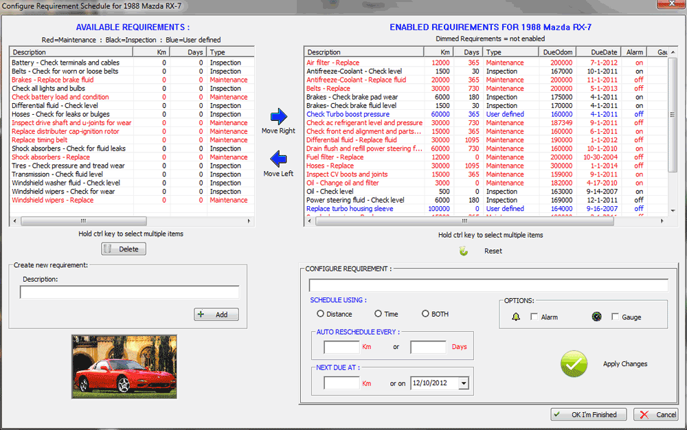 Car Maintenance Chart