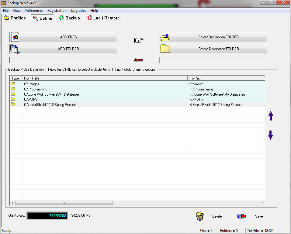 Backup Wolf Backup Software Define Window Screen Shot