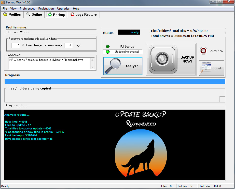 Backup Wolf File Backup Software Backup Window Screen Shot