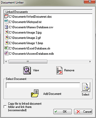 Address management software document linking window screen shot