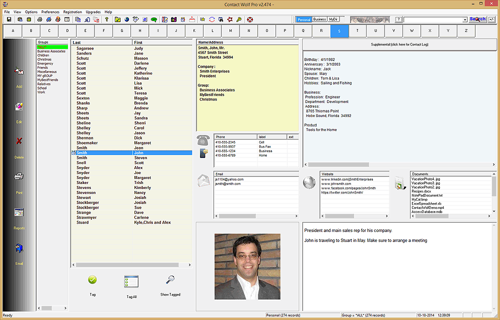 Address Book Software Main Window Screen Shot
