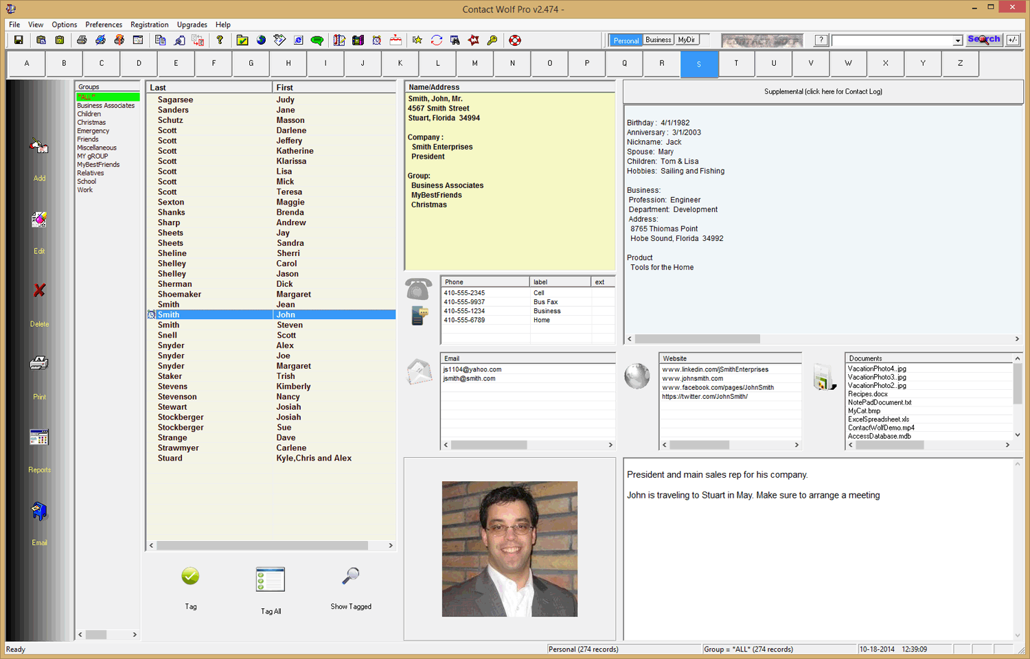 Contact management Software Main Interface